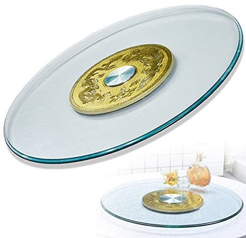 Plato Giratorio Lazy Susan de 60-120 cm, Bandeja de Servicio Giratorio de Mesa Redonda de Cristal Templado, Placa Giratoria para Mesa con Rodamiento Silencioso,110cm/43.3in
