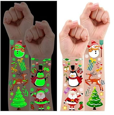 Leesgel Weihnachten Tattoos Kinder, Weihnachtsdekoration für Kinder, 120 Stile Leuchtende Temporäre Tattoos für Jungen Mädchen Kinder Geschenke Mitgebsel Weihnachtsfeier Geschenktüten Füllstoffe