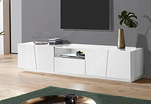 möbelando TV-Lowboard HiFi Element Rack Unterschrank Fernsehtisch Schrank Viterbo II Weiß Hochglanz