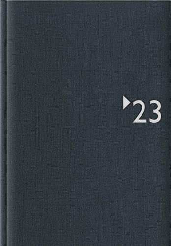 Buchkalender anthrazit 2023 - Bürokalender 14,6x21 cm - 1 Tag auf 1 Seite - mit Registerschnitt - wattierter Leineneinband - 869-2621