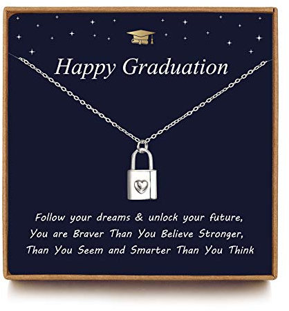 JOSYANDLOVE Graduation Gifts for Her - Sterling Silver Padlock Necklace for College Graduate, Inspirational Gift for Women and Girls