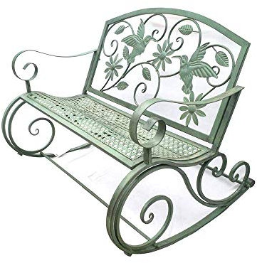 AMZOPDGS 41-Zoll-Antik-Hof-Schaukelstuhl, Gusseisen-Metallrahmen-Gartenmöbel-Schaukelstuhl, Doppelsitz mit Rückenlehne, für Veranda und Wohnzimmer-Schaukelgarten