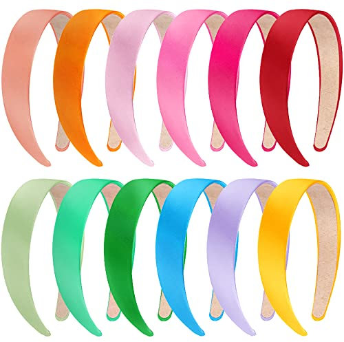 SIQUK 12 Stück Satin Haarreifen Stirnbänder Satin Haarreif Rutschfestes Stirnbänder Buntes Stirnband für Frauen und Mädchen, 12 Farben