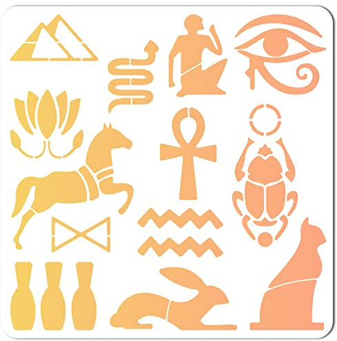 GORGECRAFT 30,5 x 30,5 cm Ägyptische SymbolSchablone Hieroglyphische Pyramide Tierauge Muster Wiederverwendbare Kunststoff Zeichnen Malschablonen Vorlage zum Malen auf Karte Wand Leinwand Handwerk