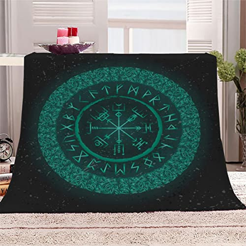 Vikings Kuscheldecke 180x220 cm Flanelldecke Gothic Wikinger Runen flauschig Warme Microfaser Blanket Groß Tagesdecke Decke für Sofa und Bett Hochwertige Decke Sommer