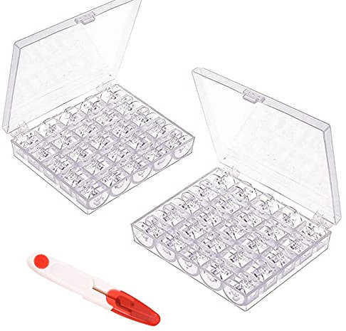 Pamtns Spulen Nähmaschine 50 Stück Nähspulen Kunststoffmit mit Transparent Spulenbox Nähmaschine Unterfadenspulen Spulen Aufwarhungsbox Transparente Kunststoff Nähspule 0.6cm Spulen NäHen Zubehör