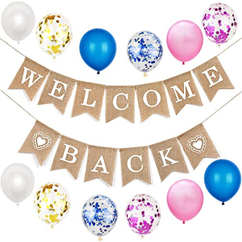 Jute Welcome Back girlande banner ballon welcome back luftballon, Welcome Back deko,Willkommen Zuhause Girlande, welcome back dekorative Sackleinen Banner für Party zurück zu Schule Deko, Familie
