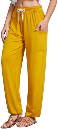 QIANXIZHAN Women's Harem Pants, Hippie Palazzo Pants Boho Joggers Yoga Clothes with Pockets, 9-Yellow, M