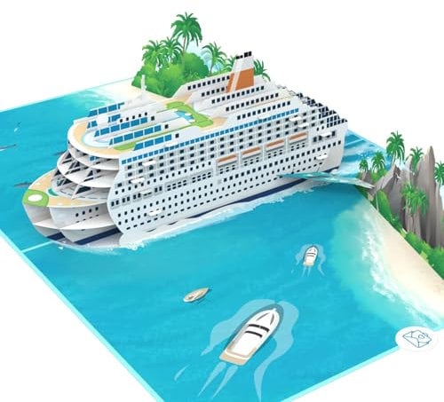 MOKIO® Pop-Up Karte Reise – Kreuzfahrschiff – 3D Grußkarte für eine Kreuzfahrt, Schiffsreise oder Urlaub, Schiff Reisegutschein zum Geburtstag