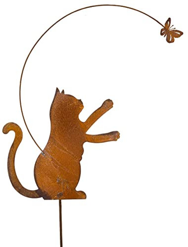 B2S BACK2SEASON Metall Stecker Katze und Schmetterling Gartenstecker Gartendekoration Edelrost Tierfigur H=74 cm