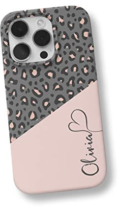 iCaseDesigner Personalised Animal Print Custom Name Phone Case Compatible with iPhone 14 Pro Max. 4. Leopard Print Pink Grey