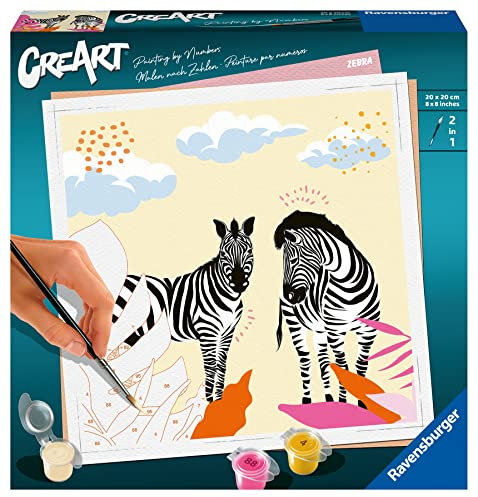 Ravensburger CreArt 23666 - Zebra - Malen nach Zahlen Erwachsene, DIY Malset mit Pinsel und Acrylfarben, Geschenk für Frauen und Männer, Malen für Erwachsene