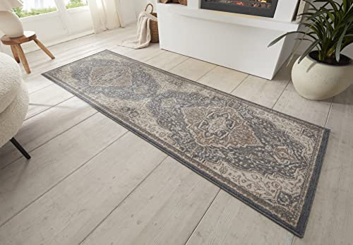 Hanse Home Orken Teppich Orientalisch –Kurzflor Vintage Wohnzimmerteppich Weicher Orient-Teppich ÖKO-TEX Läufer für Schlafzimmer, Esszimmer, Wohnzimmer, Flur, Küche – Schwarz Braun, 80x200cm
