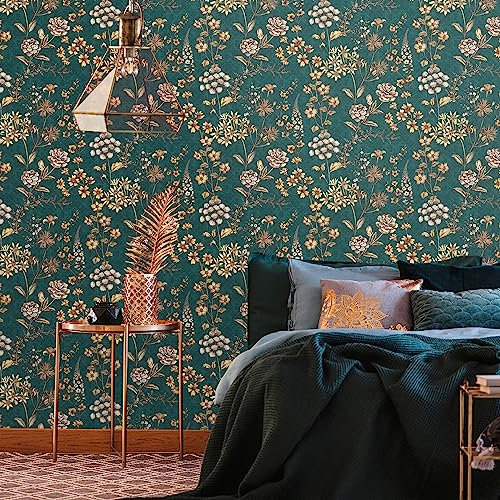 A.S. Création Livingwalls Travel Styles Vliestapete - Florale Tapete in Blau und Orange - skandinavische Wandtapete für verschiedene Räume in 10,05 m x 0,53 m