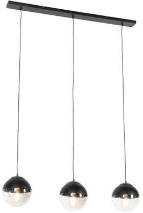 Qazqa - Retro Retro-Hängelampe I Pendellampe I Pendelleuchte schwarz mit klarem Glas, länglich, 3-flammig – Eclipse I Wohnzimmer I Schlafzimmer - Länglich - LED geeignet E27