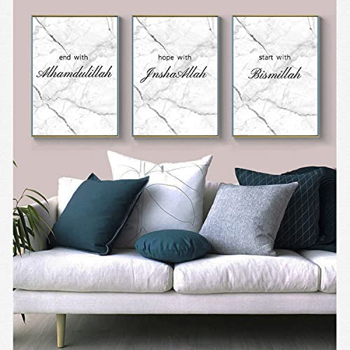 DLKAJFK Islamische Bilder Set,Islamisches Arabische Kalligraphie Leinwand Malerei, Modern Bilder Dekorative,Ohne Rahmen(Stile 6, 60 * 90cm*3)…