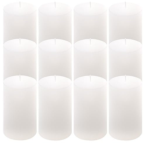Rustik-Kerze Höhe 11,5 cm Ø 6,8 cm lange Brenndauer Rund-Kerze Säulenkerzen Kerzen-Deko Tafelkerzen Weihnachts-Kerzen Hochzeits-Deko (weiß, 12)