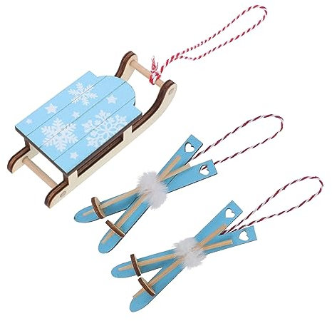 Warmhm Ornament 3 Stück Bemalte Holzschlitten Retro-Dekor Statue Dekoration Das Büro Kleine Geschenke Miniatur-Holzschlitten Holzschlitten Weihnachtsschmuck Holz