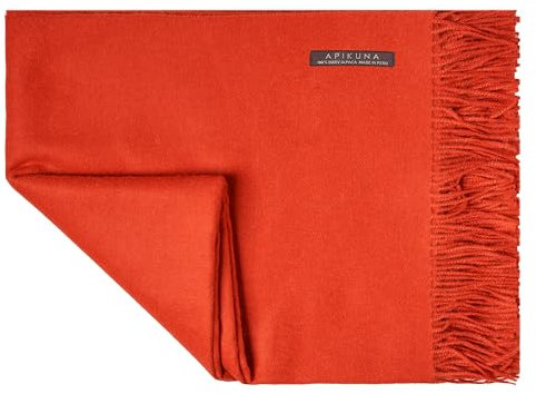 Apikuna® Alpaka Wolldecke aus 100% feinster Baby Alpaka Wolle - 180 x 130 cm in Orange - kuschelig weiche & warme Decke - Sofadecke Alpakadecke Kuscheldecke Alpaka Decke Baby Alpaka Decke