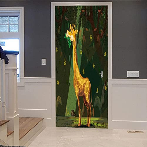3D Animal Giraffe Door Sticker Peel and Stick Vinyl Wrap Door Cover Door Decal Office Door Sign Bedroom Door Sign Front Door Decor Removable Door De