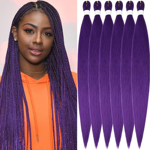 Xusuperb Extension per capelli lunghi 30 pollici Pre Stretched Braiding viola, facili da intrecciare, 6 confezioni di capelli sintetici morbidi e pre-allungati per capelli intrecciati (viola)