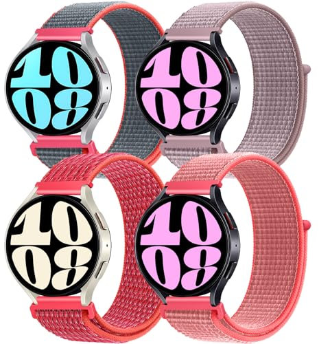 Nylon Band for Galaxy Watch 7/6/5/4/FE Strap 40mm 44mm/6/4 Classic 43mm 47mm 42mm 46mm/5 Pro 45mm/3 41mm,Stretchy Elastic Sport Loop Straps 20mm watch Armband 4Pack
