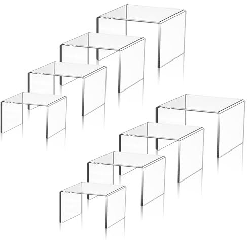 Duscdesp 8er-Pack Groß Acryl Ständer Display Ständer, Transparentes Rechteckiges Acryl Regal für Organisation und Dekoration für Desserts, Schmuck, Funko-Pop-Puppen