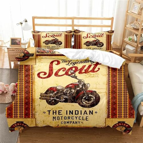 TaRvit Bettwäsche 135x200 Motorrad Bettbezug 135 x 200 Weinlese 2 teilig Set, Mikrofaser Bettwäsche Set und 1 Kissenbezug 80x80, Weiche Atmungsaktive Bettwäsche-Sets mit Reißverschluss