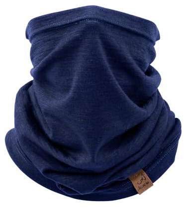 ACUSHLA 100% Merino Wool Neck Gaiter Ski Face Mask Scarf Neck Warmer for Men & Women All Weather, Navy Blue