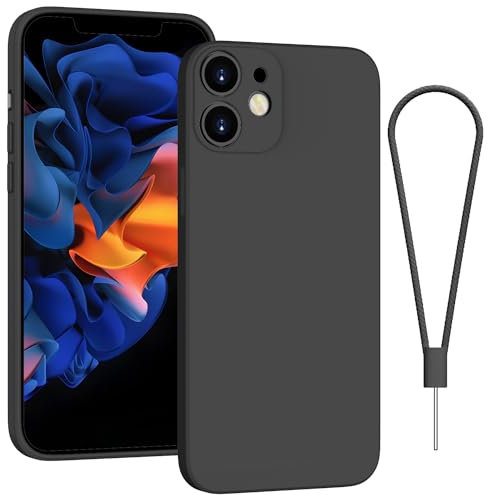 Andwing For iPhone 12 Case Silicone Case Soft Ultra Phone Case Slim Protective Shockproof Cover Scratch-Resistant Microfiber Lining, 6.1 Matte Black