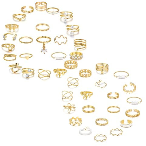 TTPSRY 43 Stück Frauen Ringe Böhmische Ringe Vintage Gold Ringe Set Stapelbare Trendy Ringe Größe Gemischt Ringe Daumenring für Frauen Mädchen Modeschmuck
