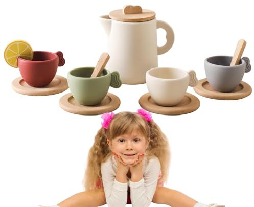Juego De Té De Madera para Niñas Pequeñas, Juguete De Madera para La Hora del Té De Princesa, Juego De Fiesta De Té, Rico Y Colorido Juego De Actividades En Interiores para Cumpleaños, Navidad
