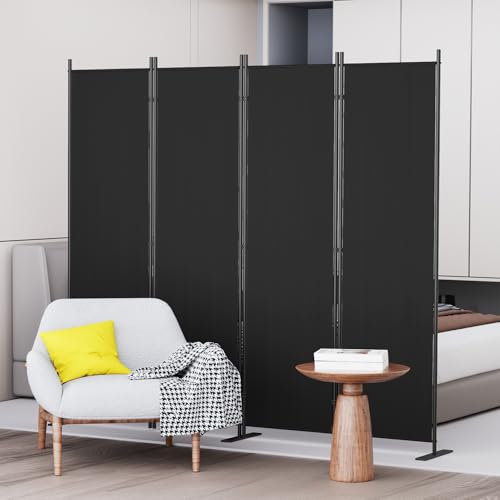C-Hopetree 4 Panels Room Divider, 180cm Tall Indoor Folding Privacy Screen, Portable Partition Separator, Freestanding Separation Temporary Wall for Office, Bedroom, 204cm W X 180cm H, Black