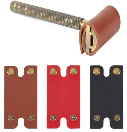 AMIJOUX 3 Stück PU-Leder-Rasierkopf-Schutzhülle, 3 Farben, Rasierspitzen-Abdeckungen für Reisen, Leder-Schutzhülle, Rasierklingenschutz-Zubehör