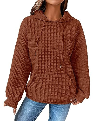 Generisch Hoodie Damen Waffel Pullover Kapuzenpullover mit Kordelzug Kapuzenjacke Kapuzenpulli mit Taschen Fallen Winter Bequem Kordelzug Kapuzenpulli Übergangs Hoody
