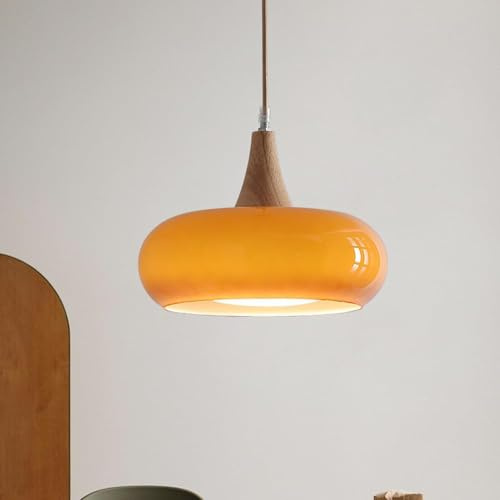 HAVERN Lampe à Suspension, 30 cm, décoration Moderne du Milieu du siècle, luminaires Suspendus en Verre Orange, Lampe Suspendue en Verre de Lait Blanc, éclairage de Tambour, Lustre Vintag
