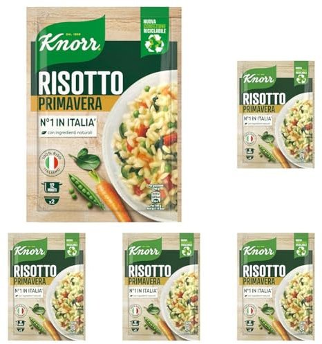 Knorr Risotto Primavera, Risotto Pronto con Ingredienti Naturali, 100% Riso Italiano e Chicci al Dente, Preparazione in Pentola o al Microonde, 175g, 2 Porzioni (Confezione da 5)