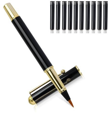 Penne Calligrafiche, Calligrafia Pennarelli, Brush Pen Lettering, Pennarello Calligrafico Colore Nero con 10 Cartucce d'inchiostro, Penne per Scrivere a Mano e Set di Calligrafia