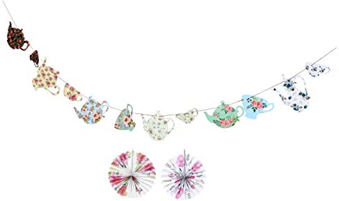 CIMAXIC 1 Set Tea Party Charm Tea Party Decorations Teapot Banner Princesses Birthday Party Banner Decoration Tea Party Wall Hanging Party Paper Pendants Paper Tea Themed Pendant Rope