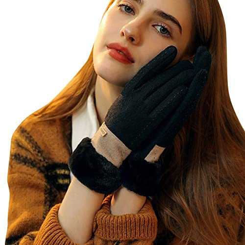 Handstulpen Damen Spitze Farbkontrast-verdickte -winddichte und kältebeständige Handschuhe Armstulpen Schwarz Rot (Black, One Size)