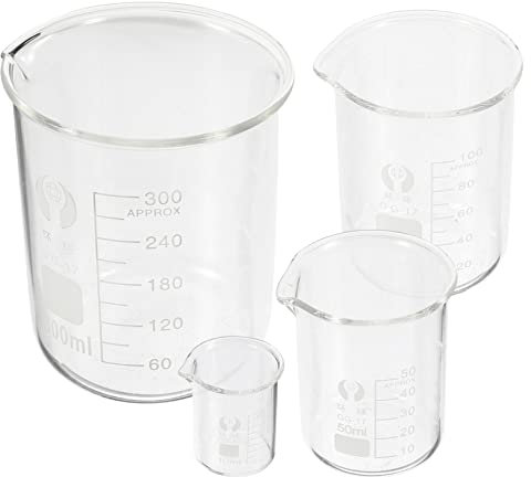 CIYODO 4pcs Glass Measuring Beaker Chemistry Lab Equipment Spout for Laboratory Use Set of Glass Beaker Measuring Cups
