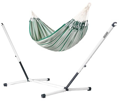 LA SIESTA® Modesta Bio-Baumwoll Hängematte, Stahlgestell - Hängematte Outdoor Indoor, Hängematte mit Ständer, Hängematte für Balkon Terrasse Garten - Hängematte für 2 Personen - Kingsize, Agave