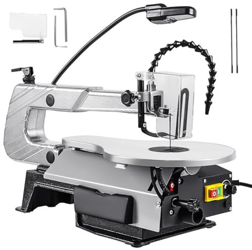 Scie à chantourner de Bureau, Machine de découpe de Bois multifonctionnelle 16 Pouces 150 W avec 2 Lames de scie Plates, Vitesse 400-1600 TR/Min, scie à Table réglable 0-45°,de Coupe maximale 57 mm