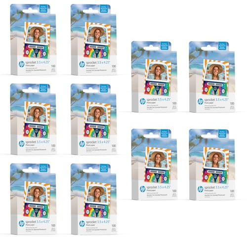 HP Sprocket 3.5 x 4.25” Zink Sticky-Backed Photo Paper (1000 Pack) Compatible with HP Sprocket 3x4 Photobooth and Photo Printer