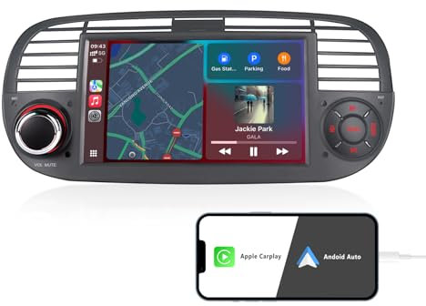Car Audio para Fiat 500 con CarPlay inalámbrico/Android Auto Plug-and-Play Autoradio Fiat 500 para Modelos 2007-2015 Sintonizado RDS/Am/FM/USB BT 5.0 Subw EQ SWC
