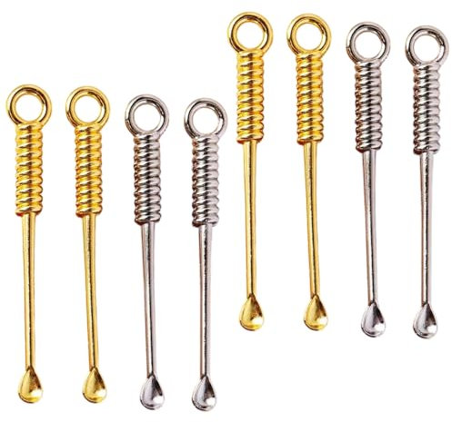 8 Pcs Metal Tiny Snuff Spoon Micro Scoops Medicine Powder Spoon Necklace Pendants