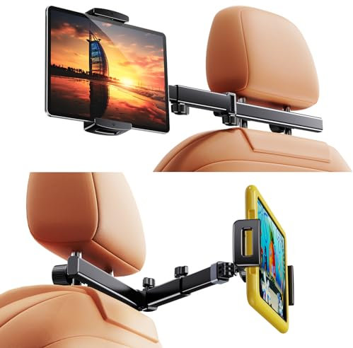 NIFBANG Car Tablet Headrest Holder,[3 in 1 Long Arm] iPad Car Mount for Back Seat,Car Accessories Backseat Road Trip Essentials for Kids Baby,For 4-12.9Devices,iPad Pro,Air,Mini,Galaxy,Switch,Fire HD
