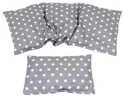 STERNE Kirschkernkissen 2 er Set 3 Kammer + kleines 36 x 18 cm Kirschkernkissen Körnerkissen Wärmekissen XXL Dinkel Weizen Kältekissen Mikrowelle + Backofen (Grau Sterne, Dinkel)