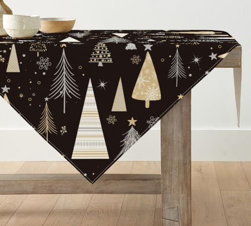 Artoid Mode Boho Schwarz Bäume Weihnachten Tischdecke, Tischwäsche Winter Küche Tisch Dekoration Drinnen Urlaub Party Dekor 120x120 cm