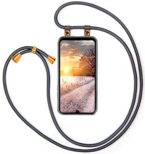 moex Handykette für Samsung Galaxy A26 5G Hülle mit Band abnehmbar, Handyhülle mit Kette zum Umhängen, Handyband 155 cm lang Stoff Kordel Umhängehülle, Handy Umhängeband, Anthrazit